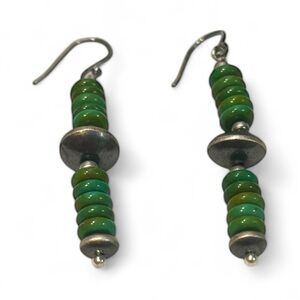 Sterling Silver and Royston Navajo Linear Dangle Earrings